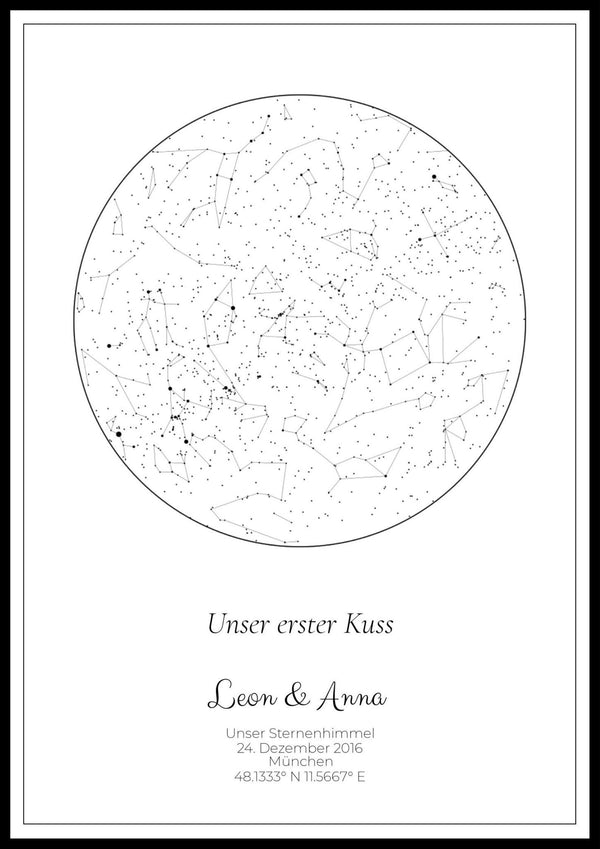 Sternenkarte "Circular" mit schwarzem Rahmen