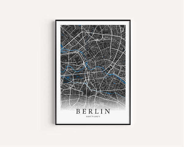 Stadtkarte "Classic" mit schwarzem Rahmen
